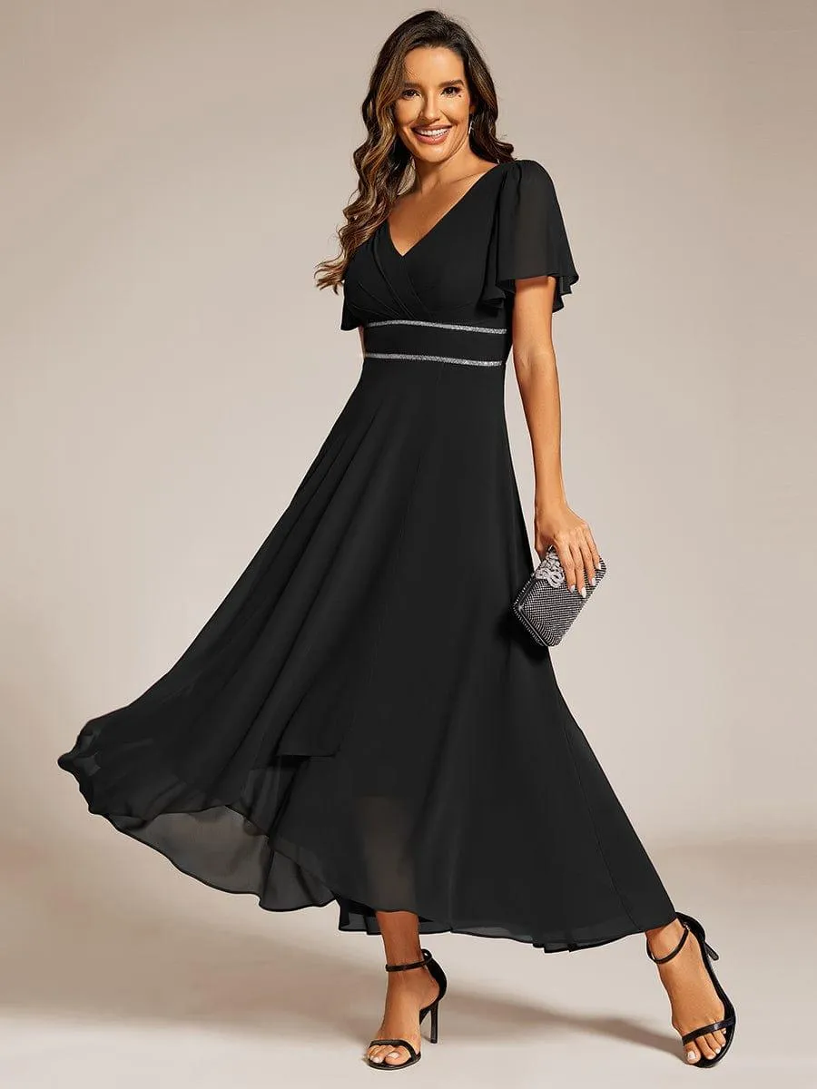 Yolanda | Double V-Neck Waist Trimmed Chiffon Mother of the Bride Dress