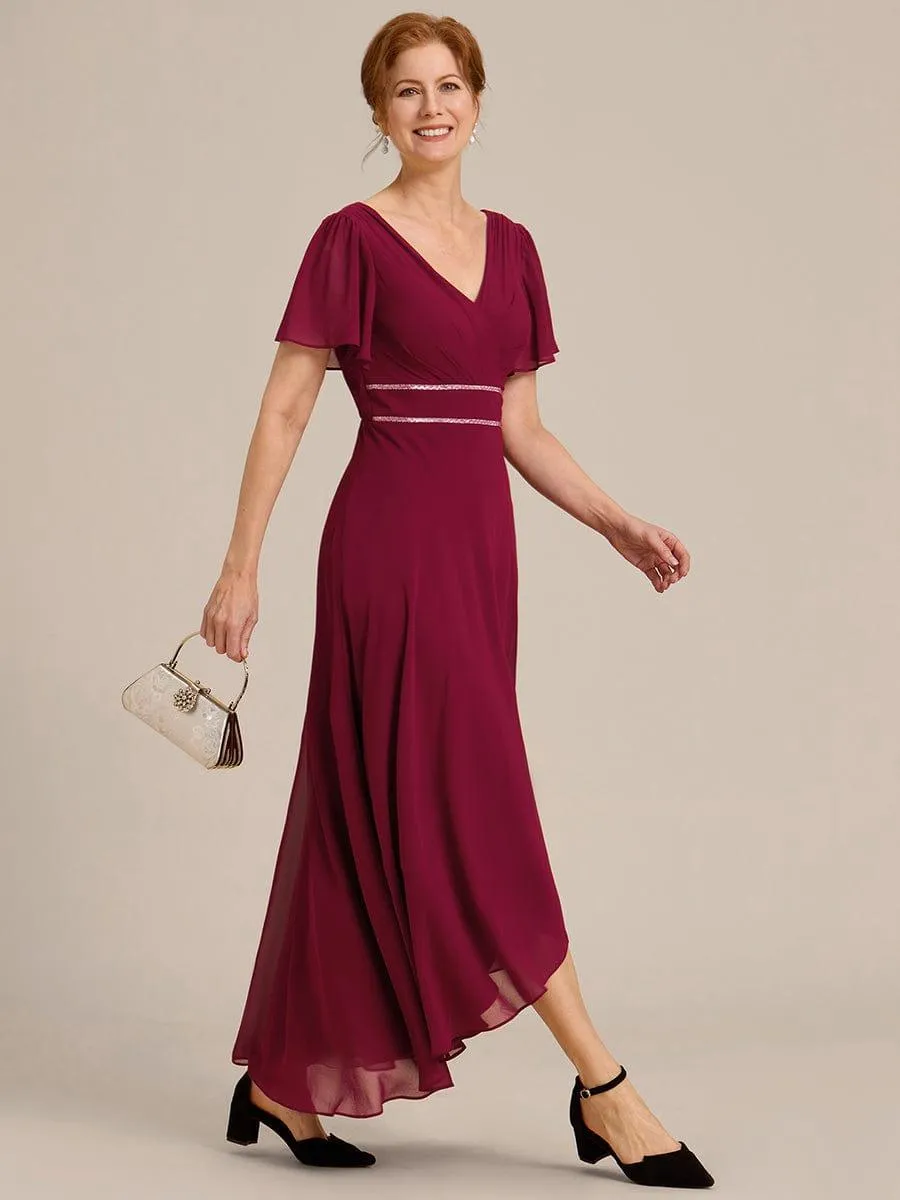 Yolanda | Double V-Neck Waist Trimmed Chiffon Mother of the Bride Dress