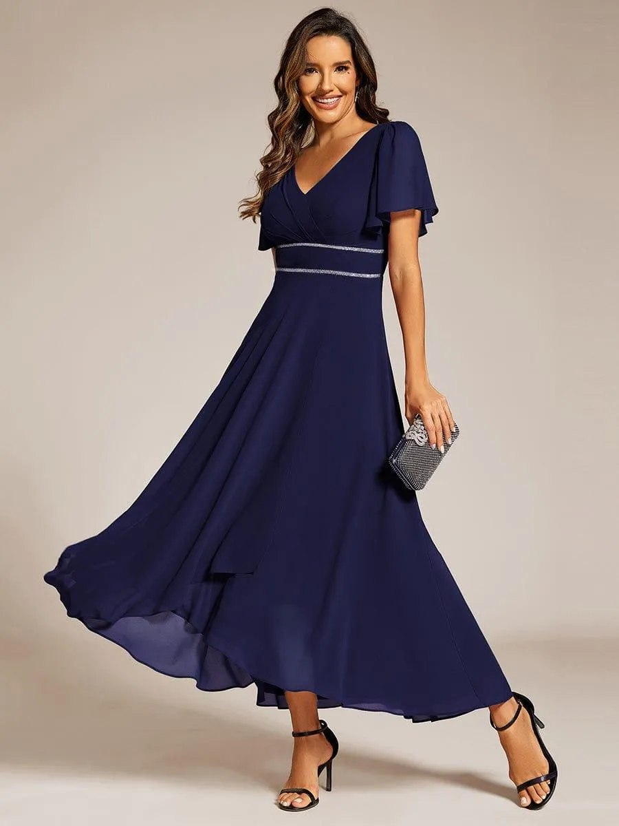 Yolanda | Double V-Neck Waist Trimmed Chiffon Mother of the Bride Dress