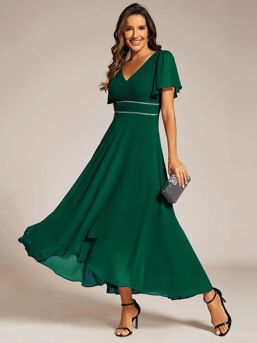 Yolanda | Double V-Neck Waist Trimmed Chiffon Mother of the Bride Dress