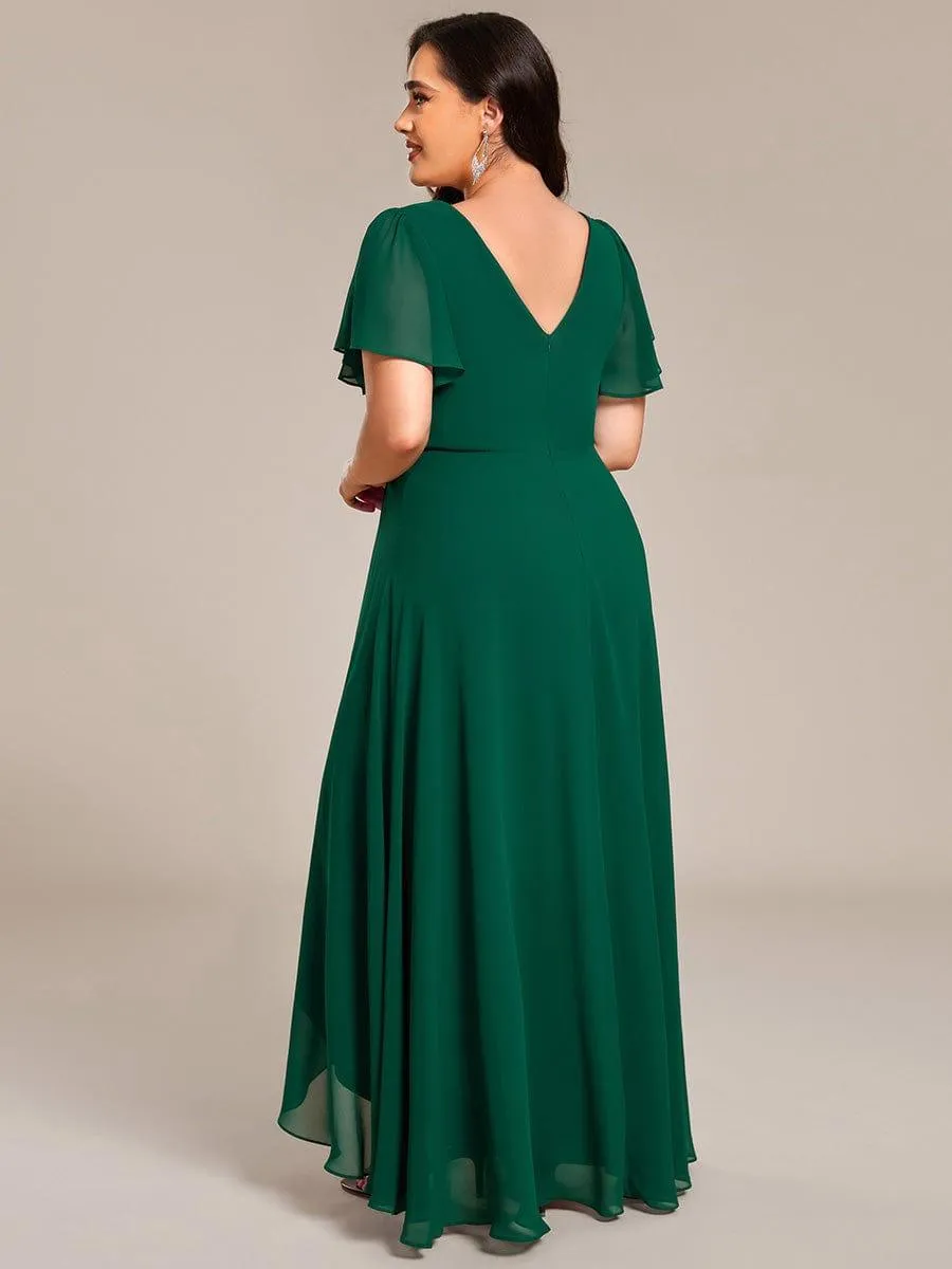 Yolanda | Double V-Neck Waist Trimmed Chiffon Mother of the Bride Dress
