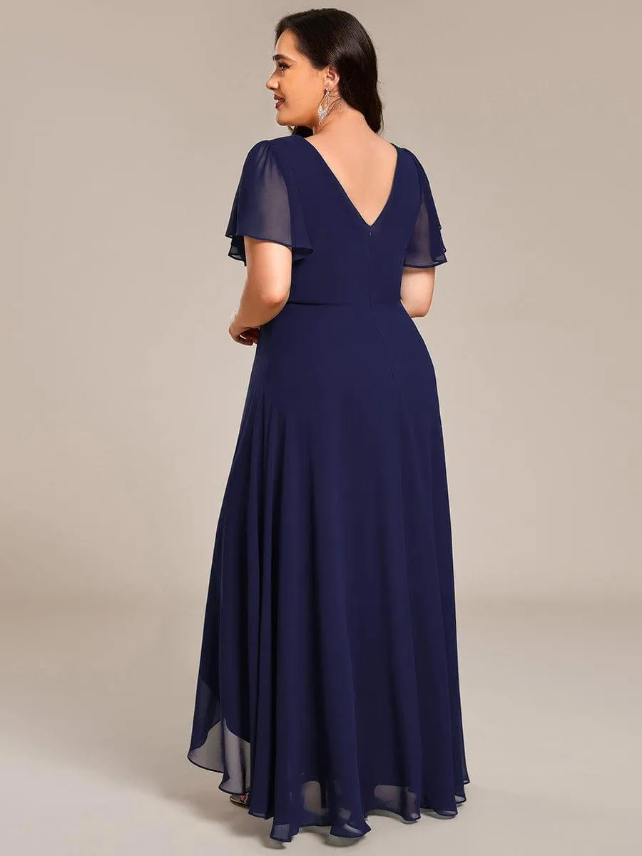 Yolanda | Double V-Neck Waist Trimmed Chiffon Mother of the Bride Dress