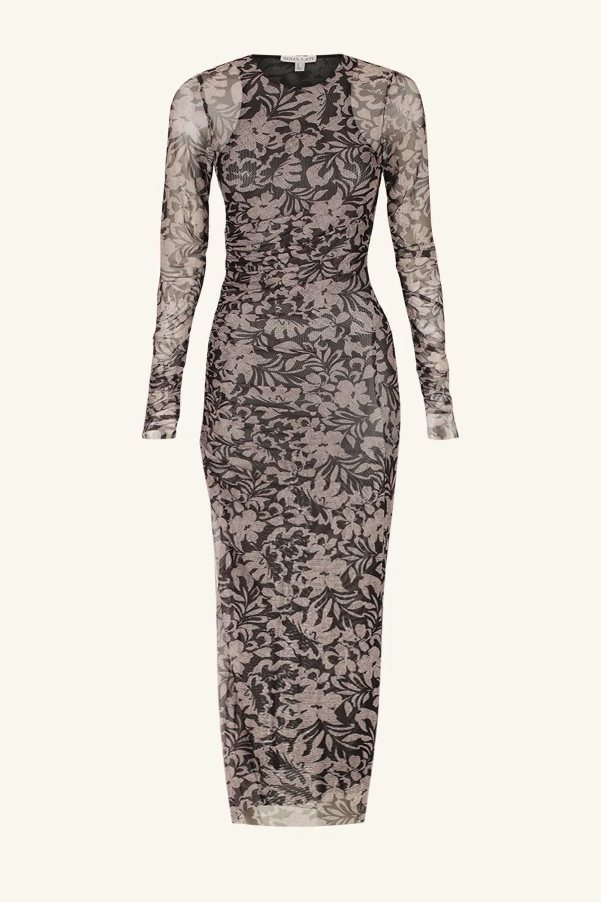 ZOE LONG SLEEVE GATHERED MIDI DRESS